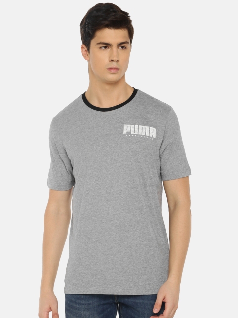 

Puma Men Grey Melange Solid Athletics Elevated Round Neck Pure Cotton T-shirt