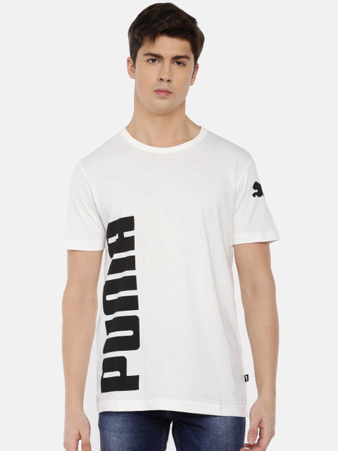 

Puma Men White & Black Printed Big Logo Round Neck T-shirt