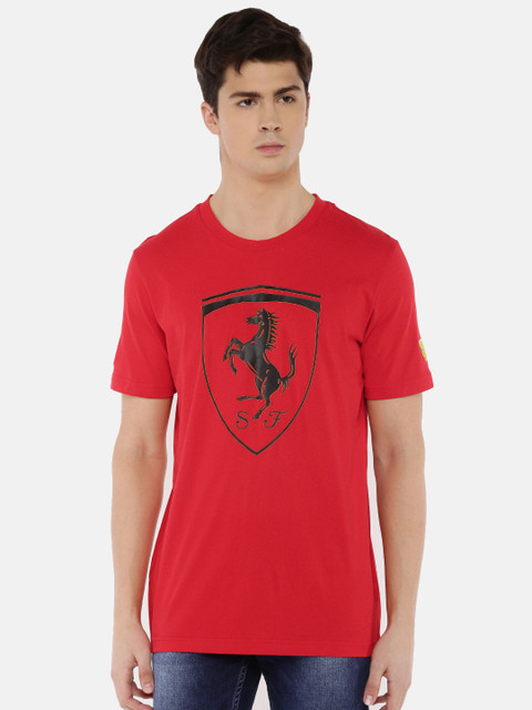 

PUMA Motorsport Men Red Black Printed SF Big Shield Round Neck Pure Cotton T-shirt