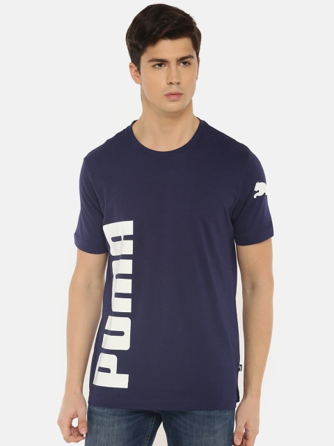 

Puma Men Navy Blue Printed Big Logo Round Neck T-shirt