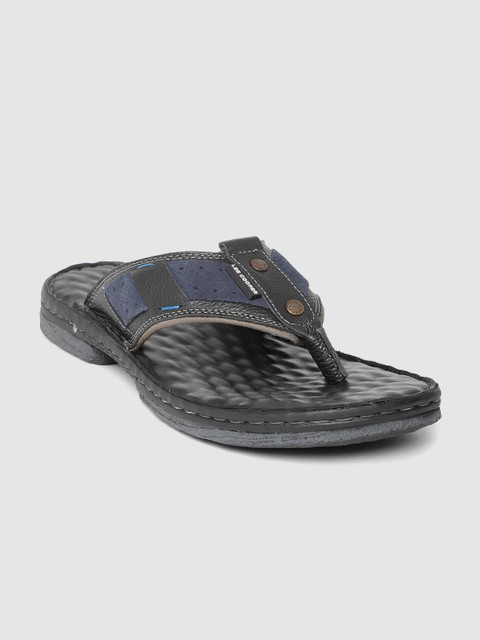 

Lee Cooper Men Black & Navy Blue Colourblocked Leather Comfort Sandals