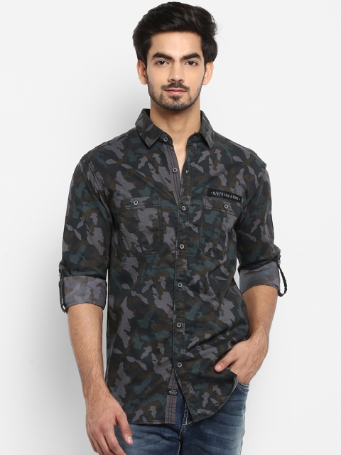 

Mufti Men Green & Brown Slim Fit Camouflage Casual Shirt