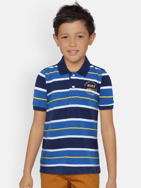 

Allen Solly Junior Boys Blue Striped Polo Collar T-shirt