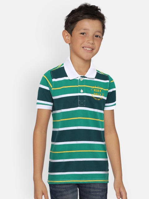 

Allen Solly Junior Boys Green Striped Polo Collar T-shirt