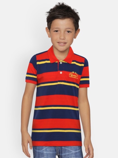 

Allen Solly Junior Boys Red & Blue Striped Polo Collar T-shirt