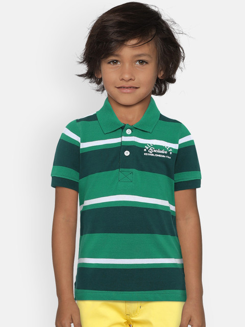 

Allen Solly Junior Boys Green Striped Polo Collar T-shirt