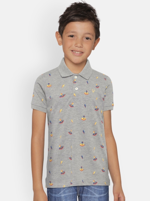 

Allen Solly Junior Boys Grey & Yellow Printed Polo Collar T-shirt