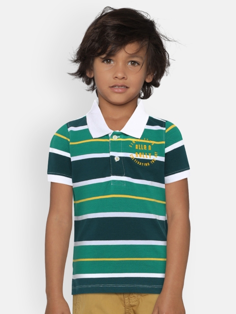 

Allen Solly Junior Boys Green Striped Polo Collar T-shirt