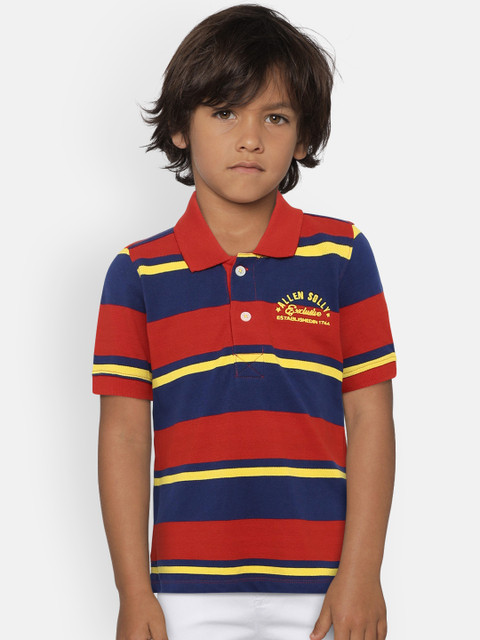 

Allen Solly Junior Boys Red & Blue Striped Polo Collar T-shirt