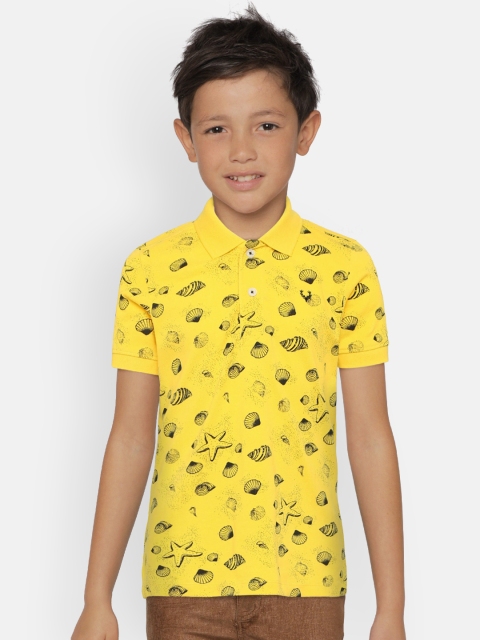 

Allen Solly Junior Boys Yellow Printed Polo Collar T-shirt