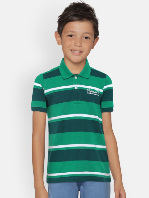 

Allen Solly Junior Boys Green Striped Polo Collar T-shirt