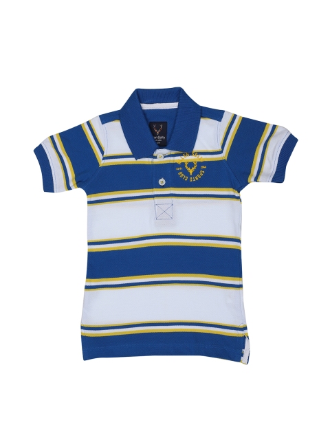 

Allen Solly Junior Boys Blue & White Striped Polo Collar T-shirt