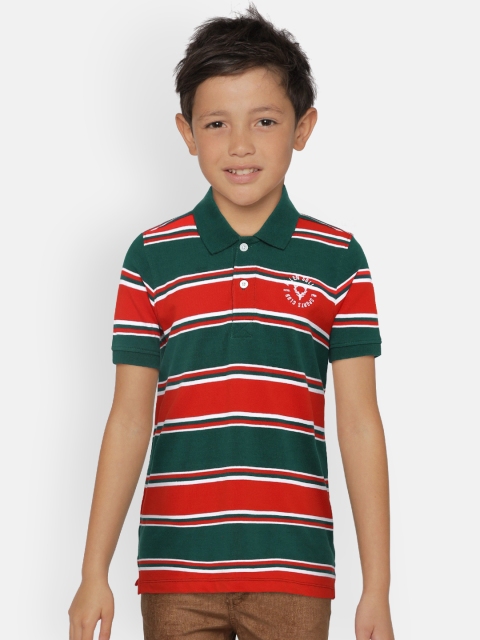 

Allen Solly Junior Boys Teal Green & Red Striped Polo Collar T-shirt