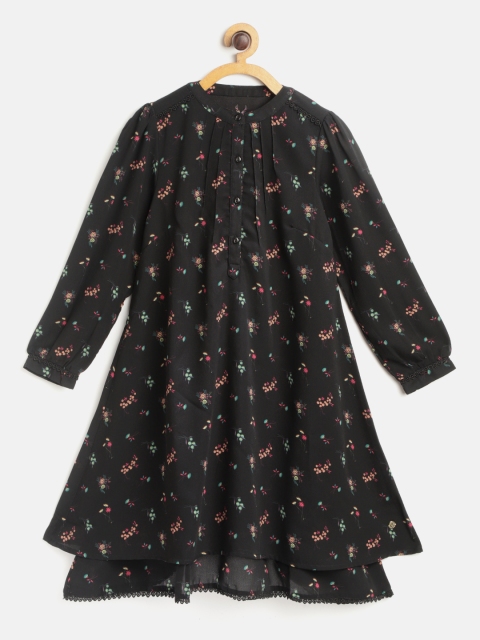 

Allen Solly Junior Girls Black & Peach Floral Print A-Line Dress