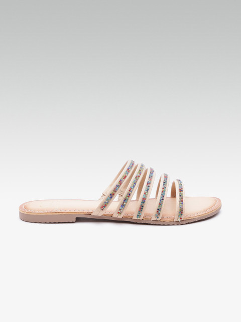 

Carlton London Women Beige & Blue Embellished Open Toe Flats