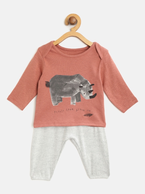 

Marks & Spencer Kids Rust Orange & Grey Melange Rhino Print T-shirt with Pyjamas