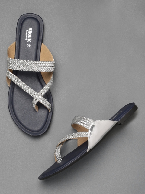 

Anouk Women Silver-Toned Woven Design One Toe Flats