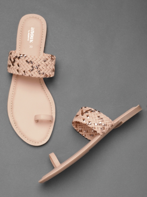 

Anouk Women Pink Woven Design One Toe Flats