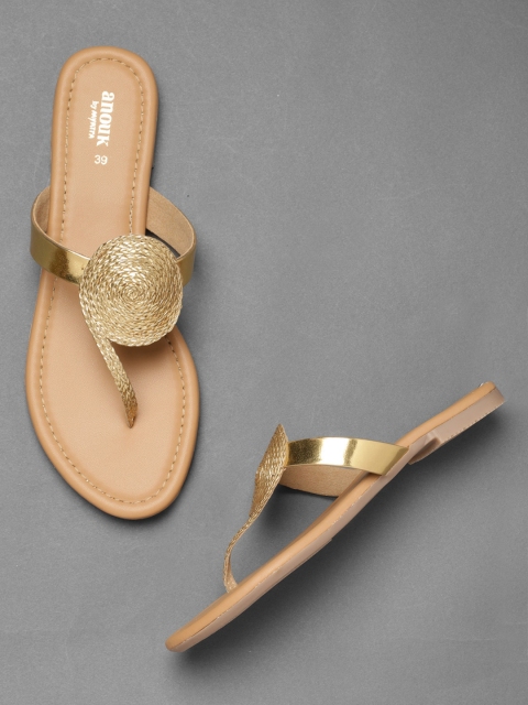 

Anouk Women Gold-Toned Woven Design Open Toe Flats