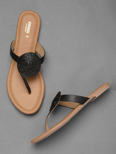 

Anouk Women Black Woven Design Open Toe Flats