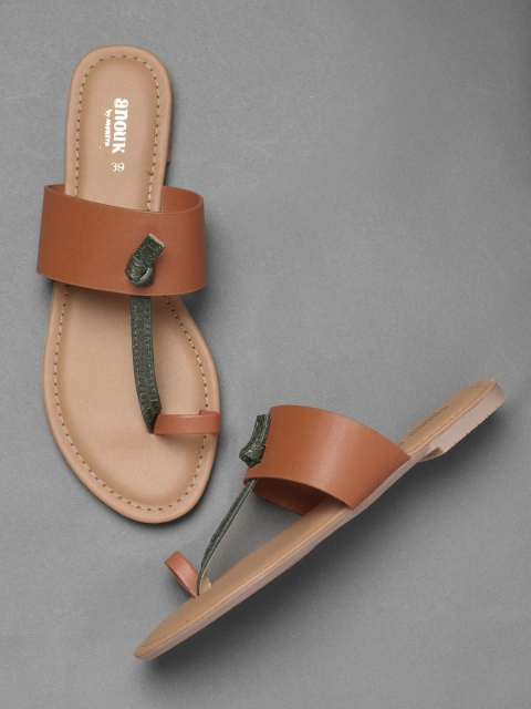 

Anouk Women Tan & Green Solid One Toe Flats
