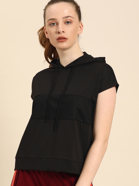 

DressBerry Women Black Solid Hooded Sweatshirt