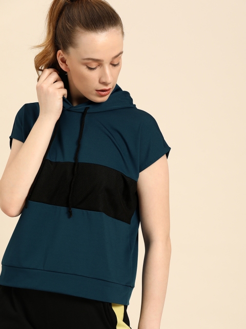 

DressBerry Women Teal & Black Colourblocked Hooded Sweatshirt