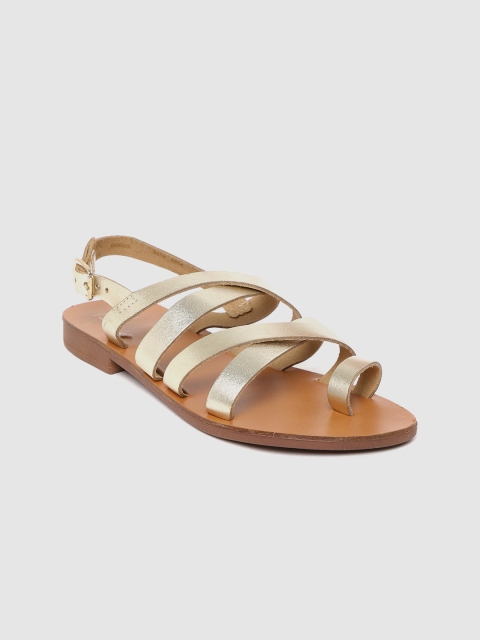 

Marks & Spencer Women Gold-Toned Solid Leather One Toe Flats