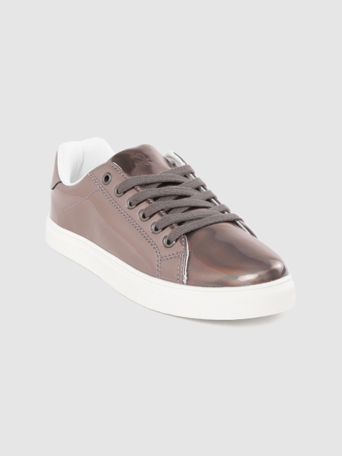 

United Colors of Benetton Women Gunmetal-Toned Sneakers, Metallic
