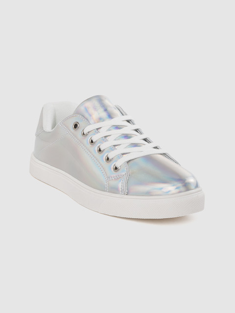 

United Colors of Benetton Women Silver-Toned Iridescent Effect Sneakers