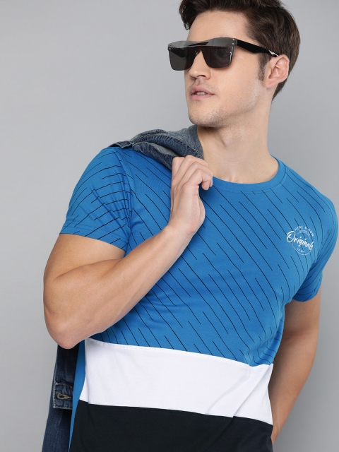 

HERE&NOW Men Blue & Black Printed Round Neck T-shirt