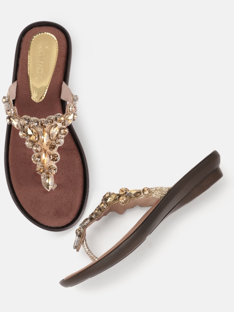 

Catwalk Women Gold-Toned Embellished T-Strap Flats