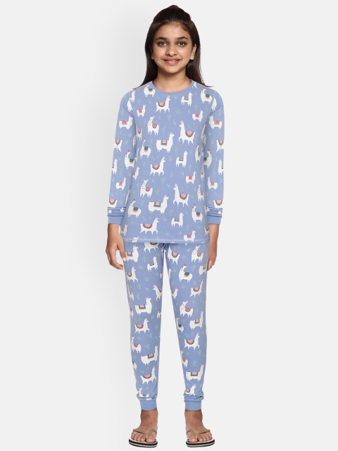 

Marks & Spencer Girls Blue & White Llama Printed Night suit