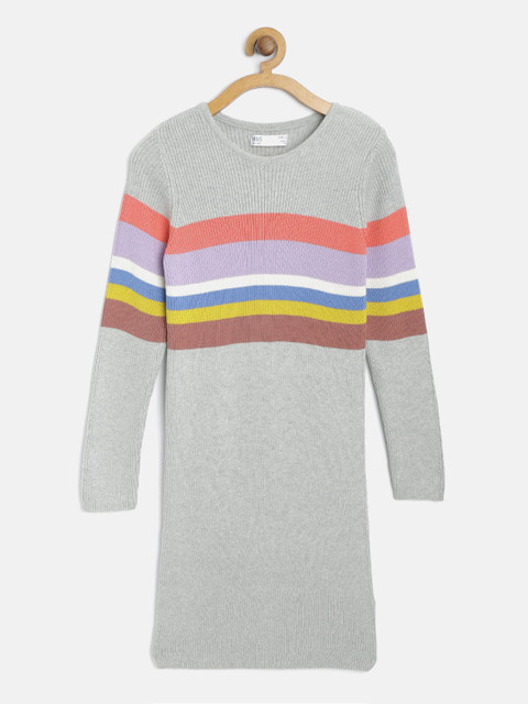 

Marks & Spencer Girls Grey & Coral Orange Striped Ribbed Sweater Dress