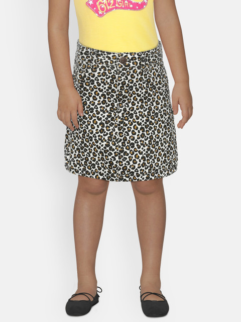 

Marks & Spencer Girls White & Brown Animal Print Denim A-line Skirt