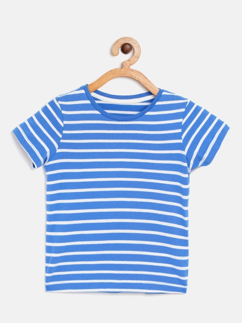 

Marks Spencer Girls Blue White Striped Round Neck Pure Cotton T-shirt