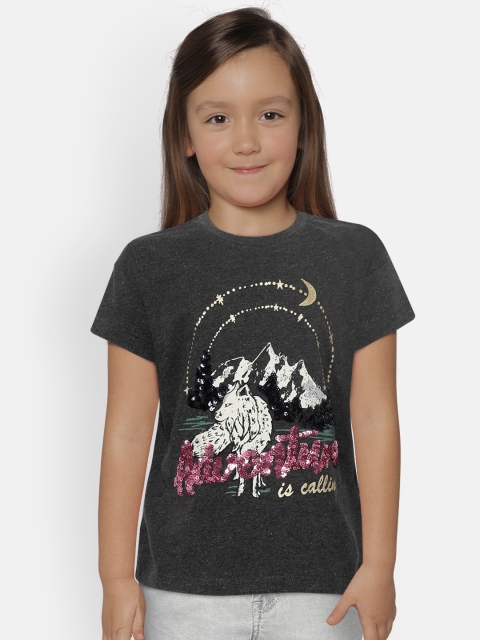 

Marks & Spencer Girls Charcoal Grey Printed Round Neck T-shirt