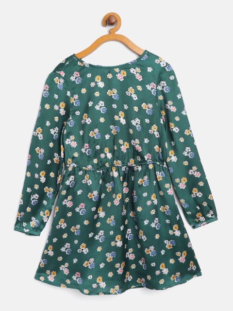 

Marks & Spencer Girls Green & Off-White Floral Print A-Line Dress