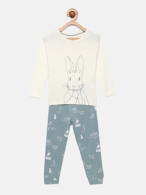 

Marks & Spencer Unisex Off-White & Mint Green Printed Night suit T864082CPALE MINT