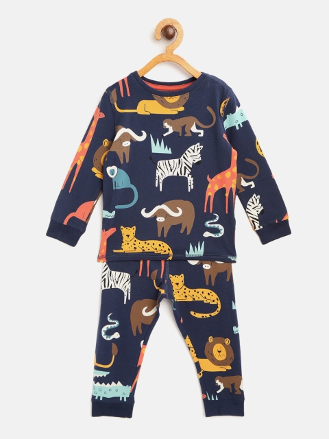 

Marks & Spencer Boys Navy Blue & Mustard Yellow Printed Night suit