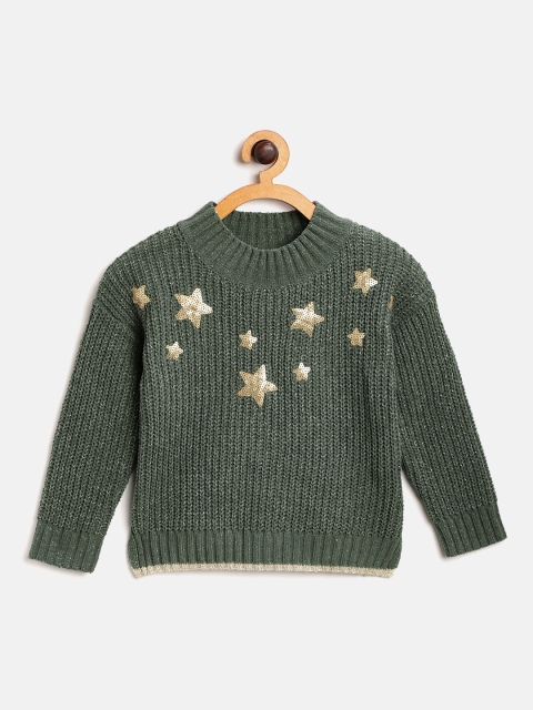 

Marks & Spencer Girls Green & Golden Sequinned Detail Self Design Pullover Sweater