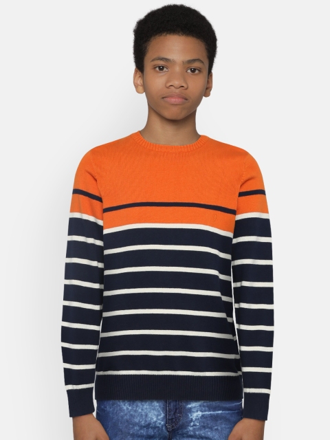 

Indian Terrain Boys Orange & Navy Blue Striped Sweater