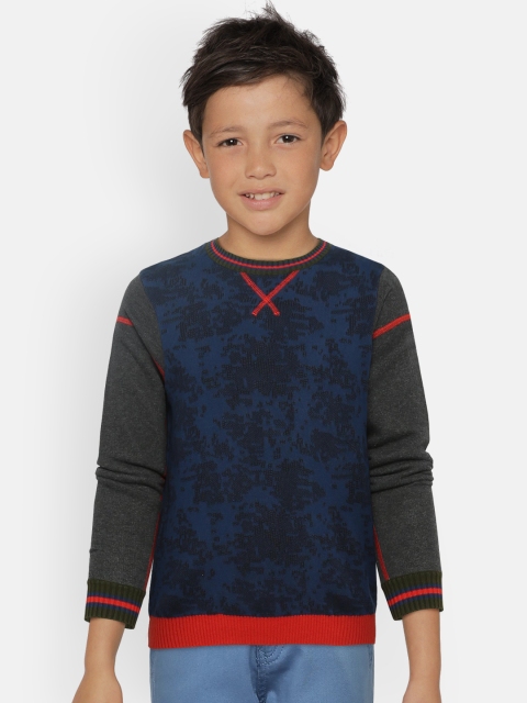 

Indian Terrain Boys Blue Self Design Sweater