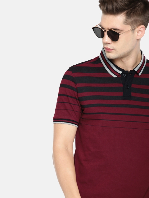 

Moda Rapido Men Maroon & Black Striped Polo T-shirt