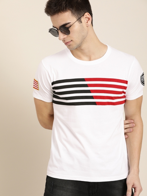 

Moda Rapido Men White Striped Round Neck Pure Cotton T-shirt