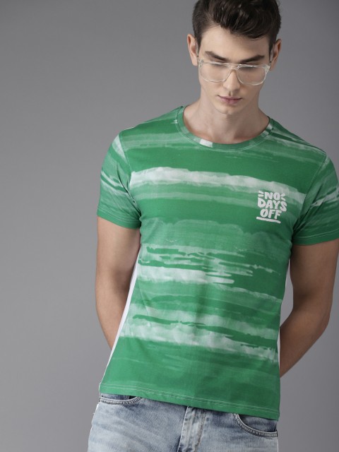

Moda Rapido Men Green & White Dyed Round Neck T-shirt