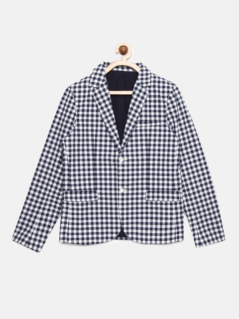 

Indian Terrain Boys Navy Blue & White Checked Regular Fit Single Breasted Casual Blazer