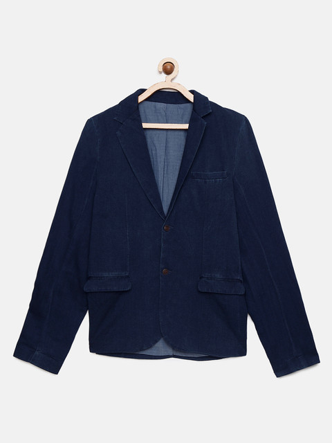 

Indian Terrain Boys Navy Blue Striped Regular Fit Single Breasted Casual Blazer