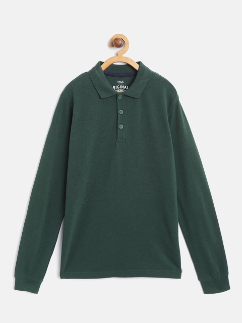 

Marks & Spencer Boys Dark Green Solid Polo Collar T-shirt