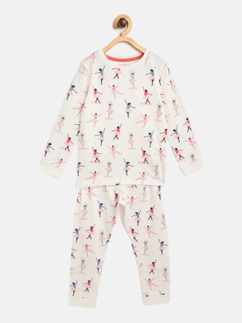 

Marks & Spencer Girls White & Pink Printed Night suit